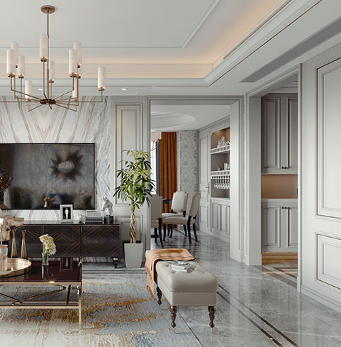 雲河西園120㎡美式(shi)輕奢裝(zhuang)修案例